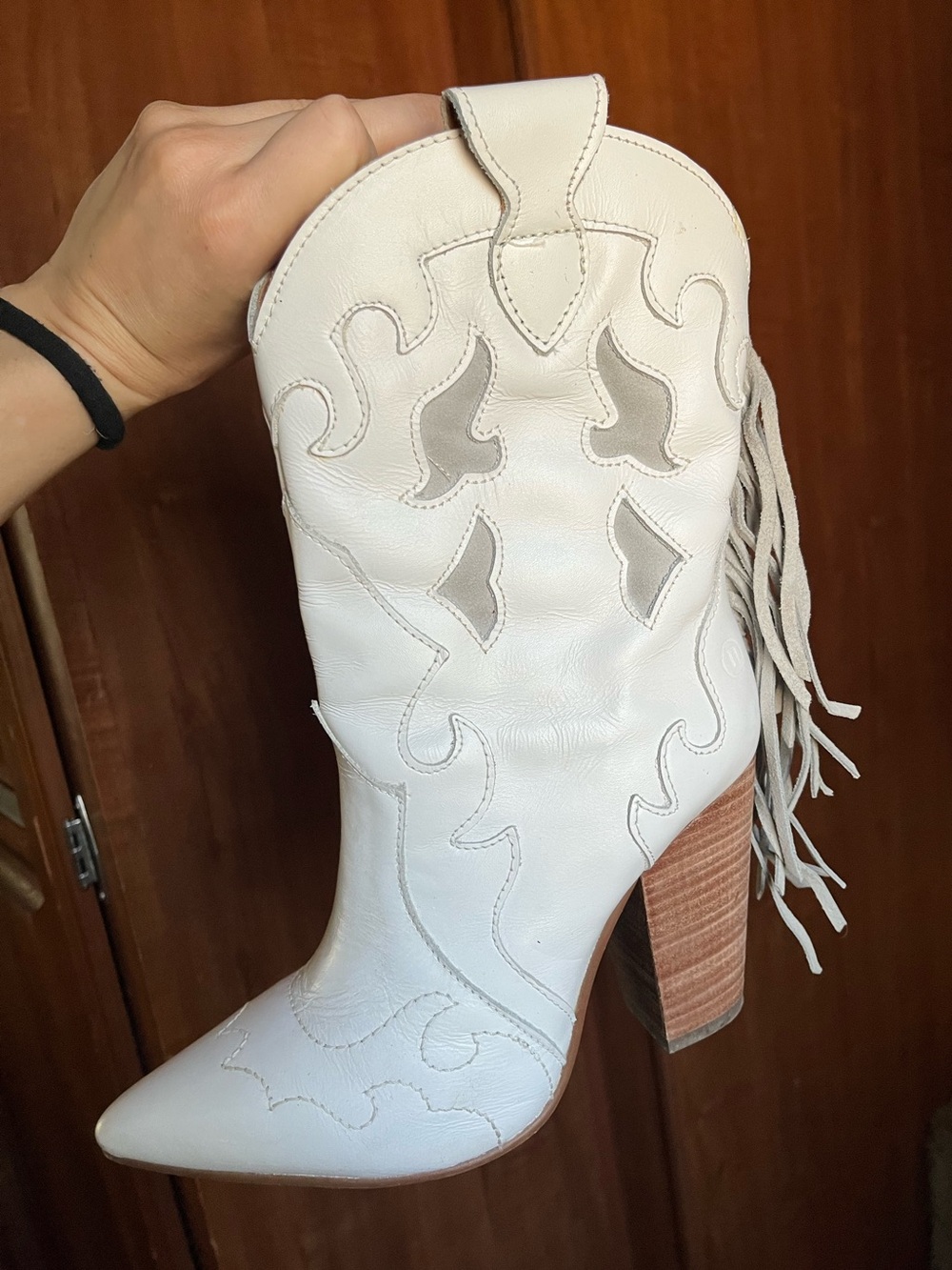Women’s Dingo White Western Fringe Leather Boots - Picture 7 of 9